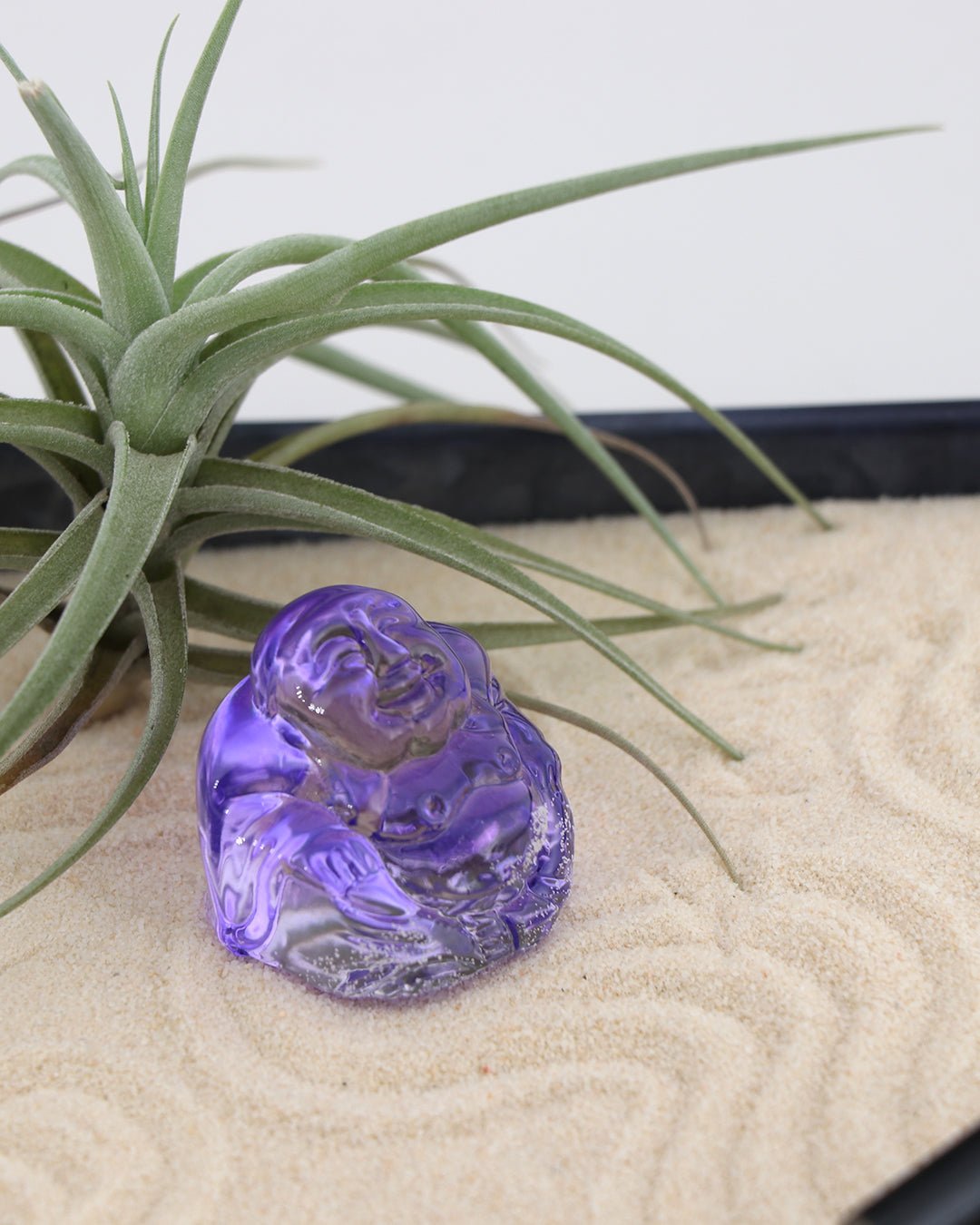 Joy & Abundance Zen Garden – Mini Tray with Purple Buddha and Live Air Plant - Home & Garden