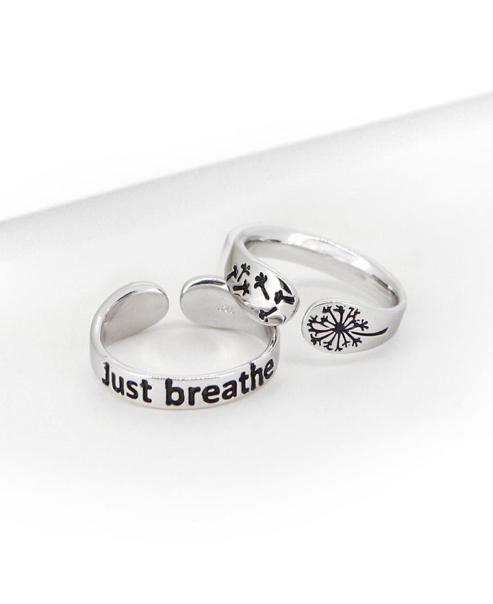 Just Breathe Sterling Silver Inspirational Adjustable Mantra Ring - 