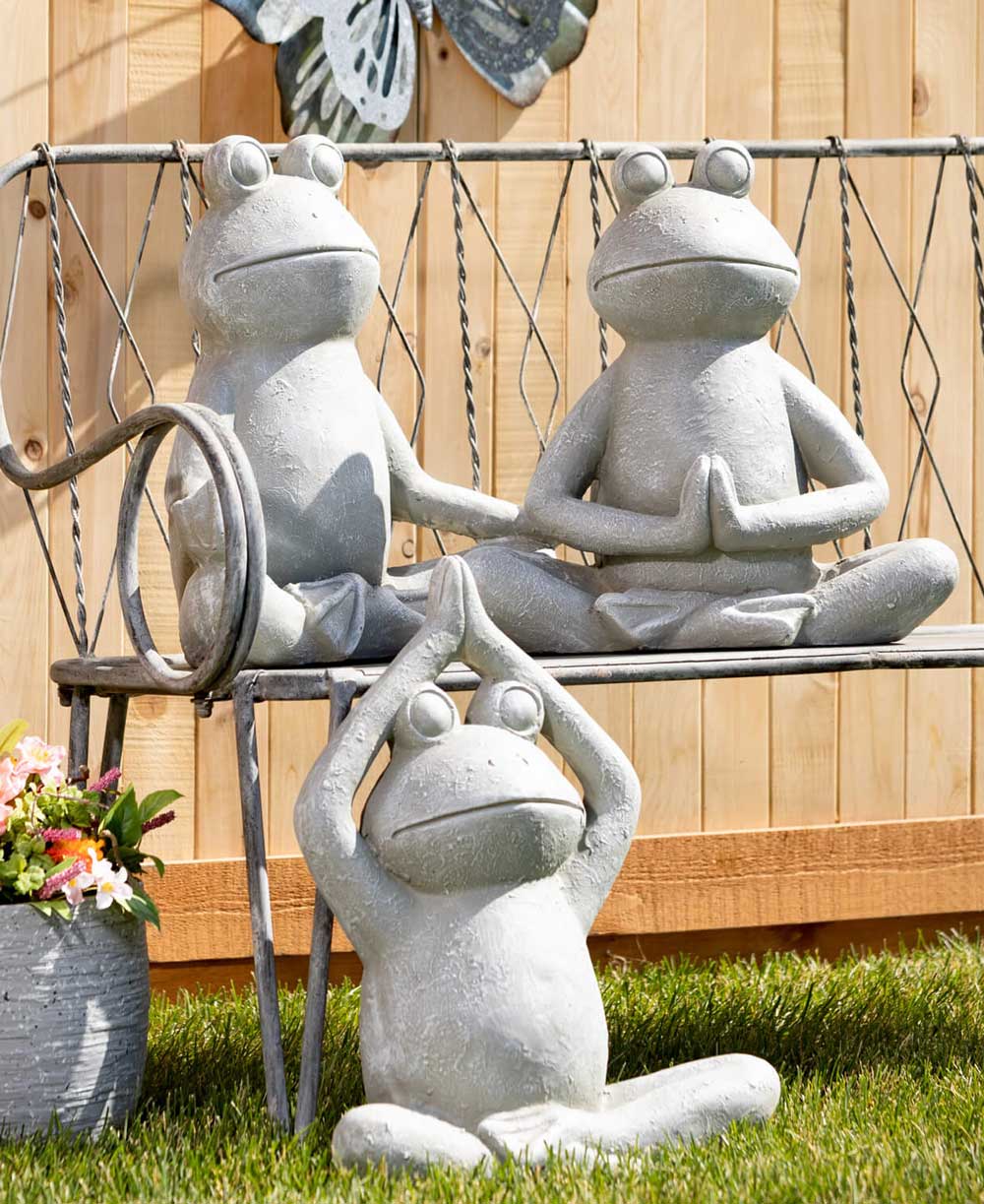 Karma Frog Yoga Statues, Sold Individually Or Set - Sculptures & Statues Set of 3