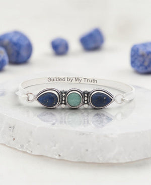 Lapis & Amazonite Three - Stone Cuff Bracelet — Guided by My Truth - Jewelry