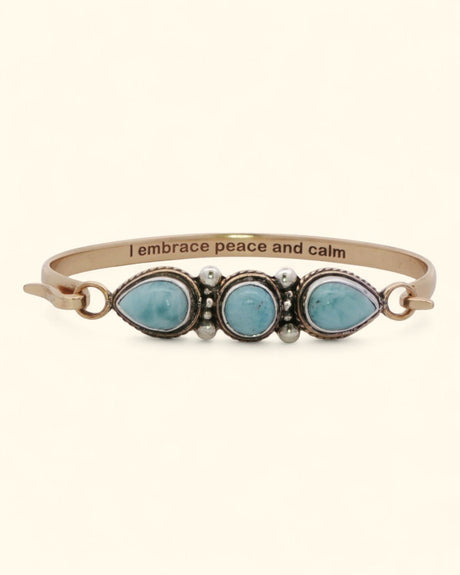 Larimar Gemstone Bracelet – Sterling & Bronze Cuff with "I Embrace Peace and Calm" Engraving - Bracelets