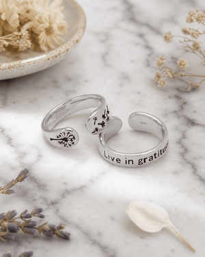 Live in Gratitude Sterling Silver Adjustable Inspirational Ring - Rings