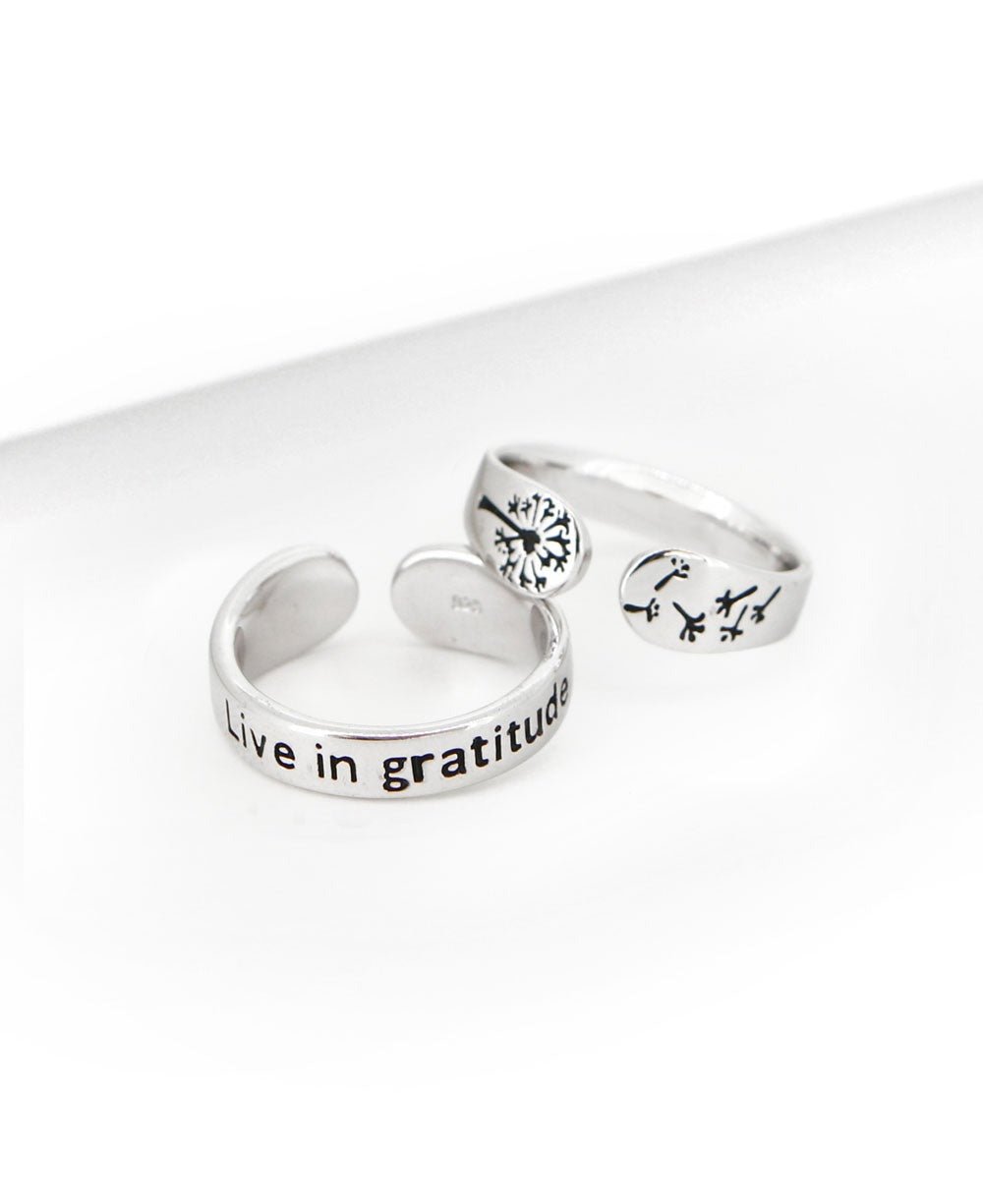 Live in Gratitude Sterling Silver Adjustable Inspirational Ring - Rings