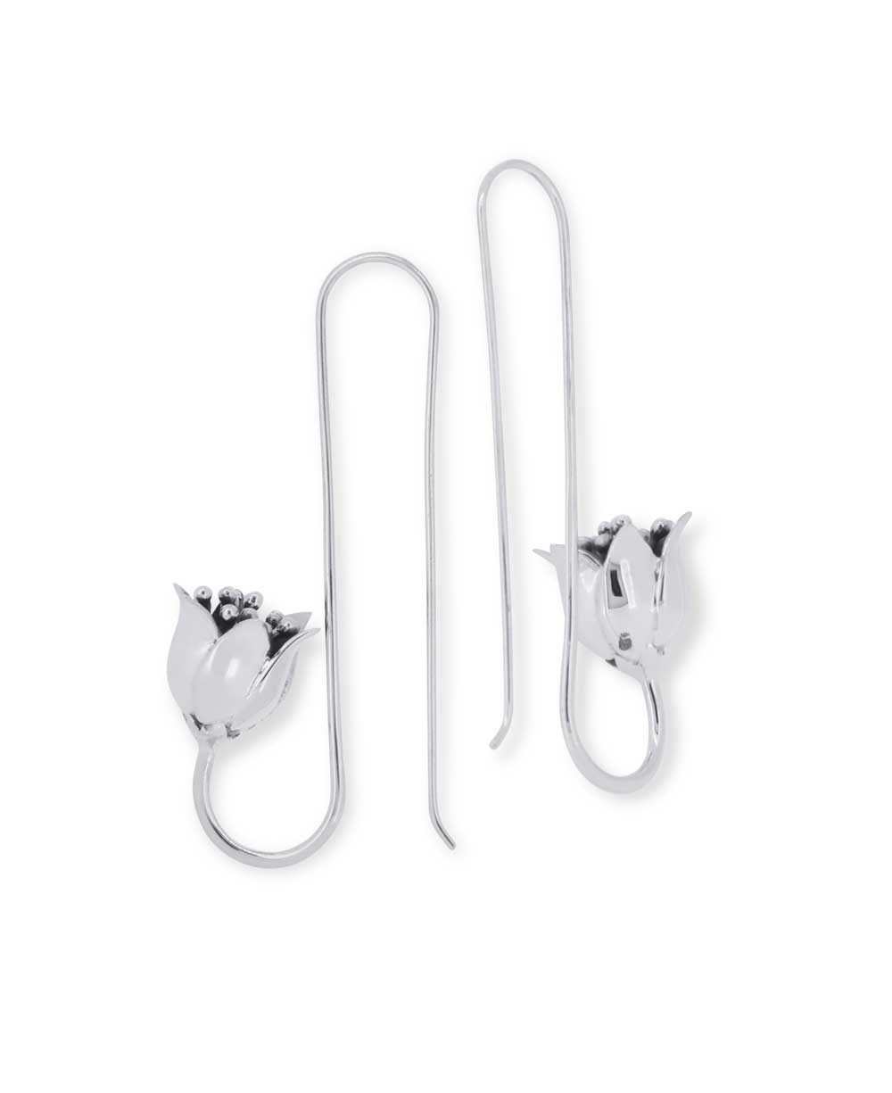 Lotus Design Threader Earrings - Earrings Sterling Silver