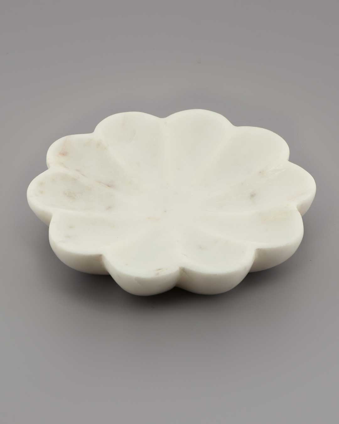 Lotus Flower Marble Tray – Hand - Carved Decorative Catchall - Decorative Trays