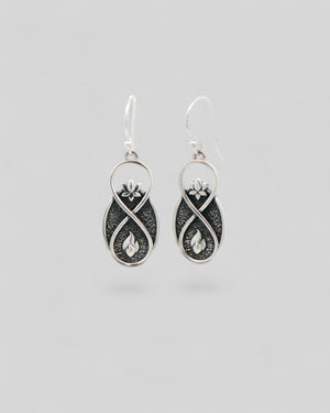 Lotus Infinity Flame Earrings — Silver - Plated White Bronze Symbolic Drop Earrings - Earrings