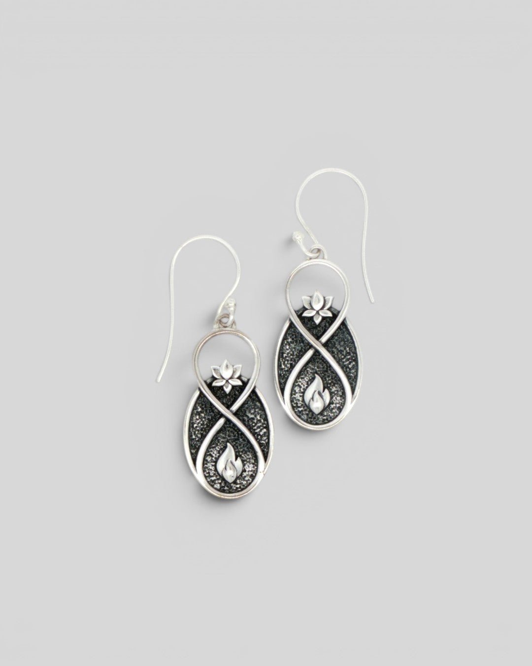 Lotus Infinity Flame Earrings — Silver - Plated White Bronze Symbolic Drop Earrings - Earrings