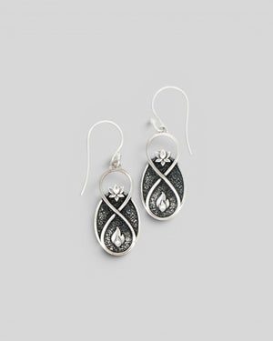 Lotus Infinity Flame Earrings — Silver - Plated White Bronze Symbolic Drop Earrings - Earrings