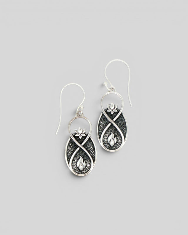 Lotus Infinity Flame Earrings — Silver - Plated White Bronze Symbolic Drop Earrings - Earrings