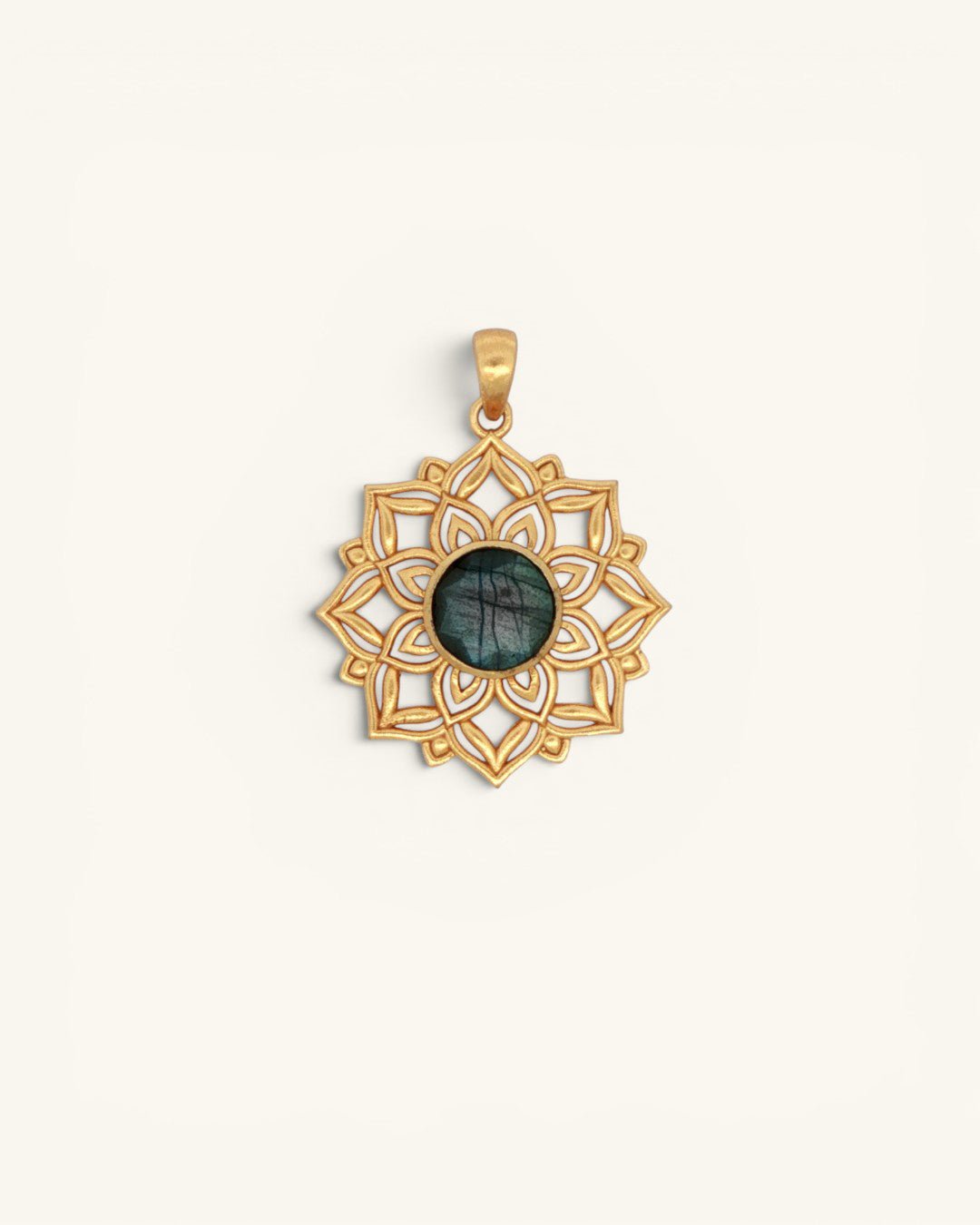Lotus Mandala Pendant with Labradorite Gemstone — Gold-Plated Brass - Pendant