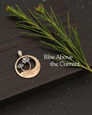 Lotus Wave Pendant – Mixed Metal Bronze & Sterling Silver Necklace - Pendant