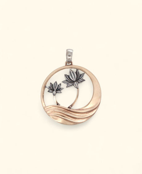 Lotus Wave Pendant – Mixed Metal Bronze & Sterling Silver Necklace - Pendant