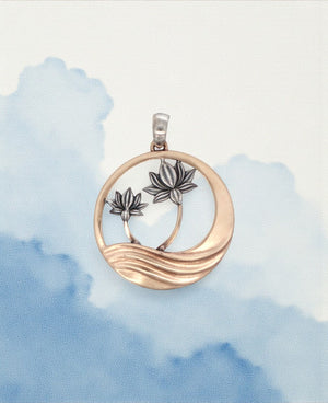 Lotus Wave Pendant – Mixed Metal Bronze & Sterling Silver Necklace - Pendant