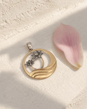 Lotus Wave Pendant – Mixed Metal Bronze & Sterling Silver Pendant - Pendant
