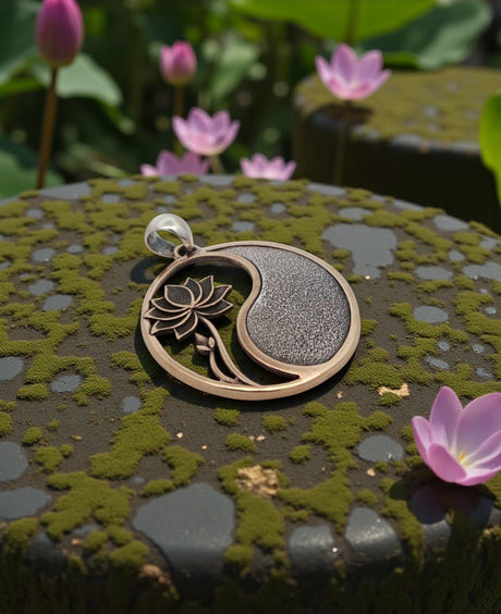 Lotus Yin Yang Pendant in Bronze & Sterling Silver Harmony - Pendant