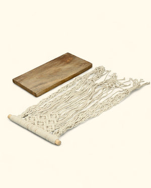Macrame Wall Shelf with Natural Wood for Small Altar or Statue - Wall Hanging 16 Inch