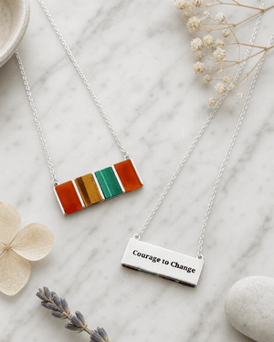 Malachite, Carnelian, and Tigers Eye Sterling Silver Necklace - Necklaces