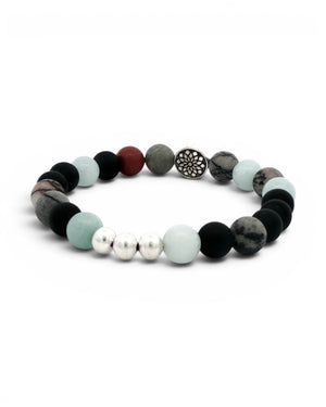 Mandala Gemstone Stretch Bracelet — Chalcedony, Onyx & Red Jasper - Bracelet