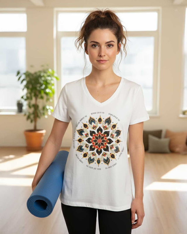 Mandala Radiance V - Neck Tee – Centered in Spirit and Style - Apparel S