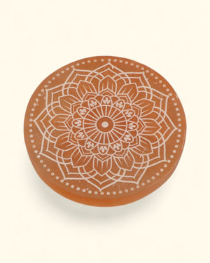 Mandala Selenite Charging Plate – Engraved Crystal Energy Cleanser - Rocks & Fossils