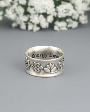 Meaningful Symbols Band Ring – Sterling Silver with Lotus, Om, Tree of Life, Hamsa, Yin Yang & More - Rings Size 6