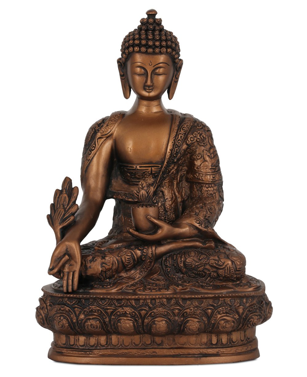 Medicine Buddha Statue in Bronze Color, 12 Inches - Sculptures & Statues