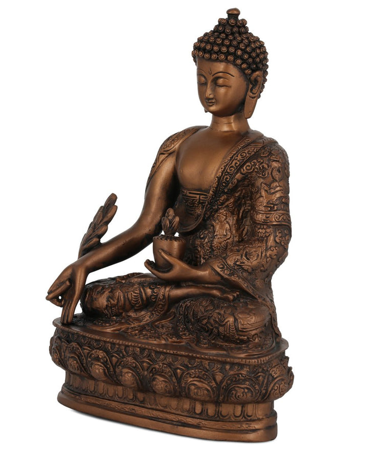Medicine Buddha Statue in Bronze Color, 12 Inches - Sculptures & Statues