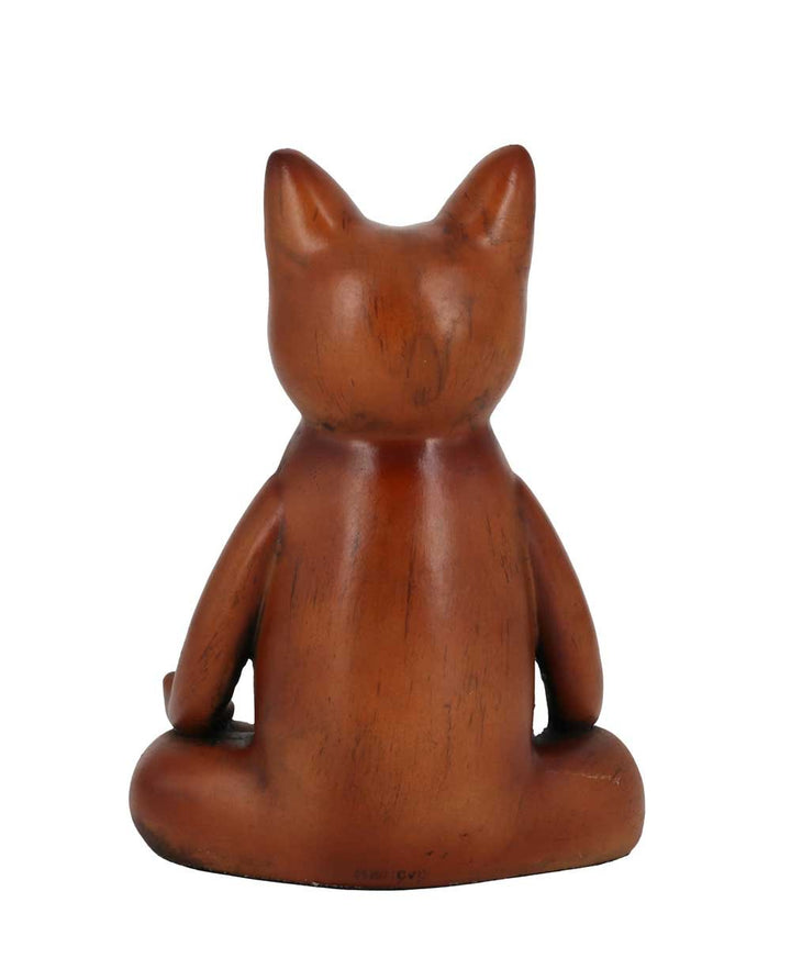 Meditating Cat Statue, Mahogany Finish - Sculptures & Statues