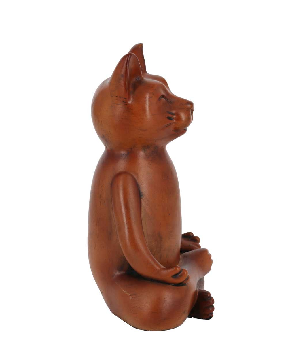 Meditating Cat Statue, Mahogany Finish - Sculptures & Statues