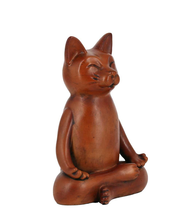 Meditating Cat Statue, Mahogany Finish - Sculptures & Statues