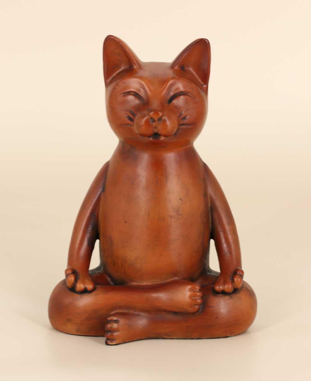 Meditating Cat Statue, Mahogany Finish - Sculptures & Statues