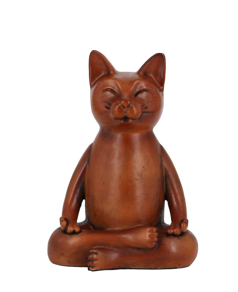 Meditating Cat Statue, Mahogany Finish - Sculptures & Statues