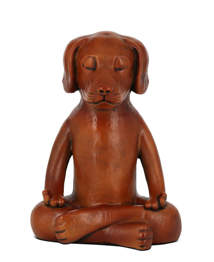 Meditating Dog Statue in Rich Mahogany Tone - Sculptures & Statues