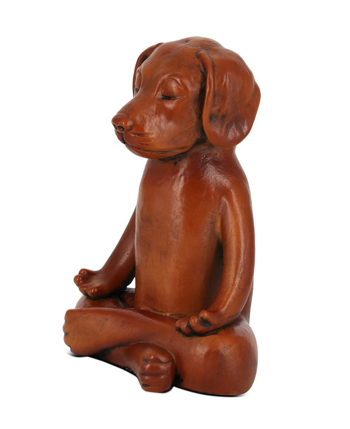 Meditating Dog Statue in Rich Mahogany Tone - Sculptures & Statues