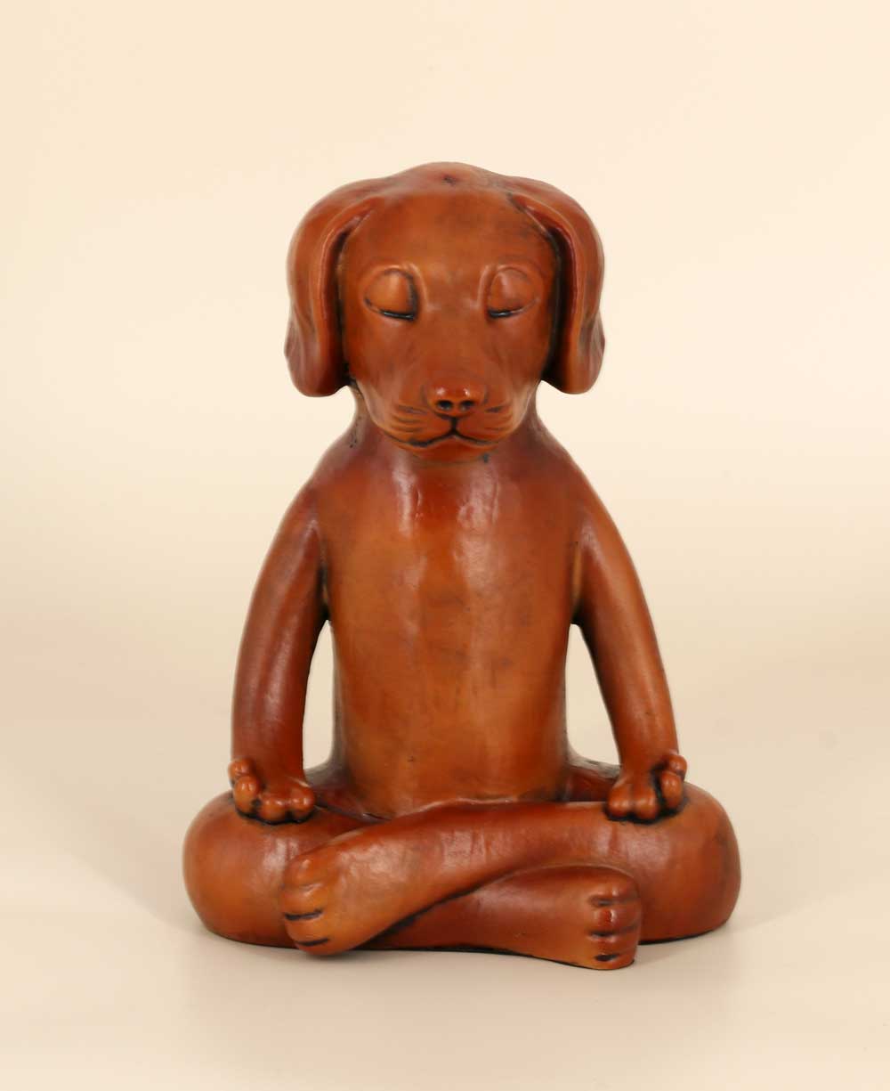 Meditating Dog Statue in Rich Mahogany Tone - Sculptures & Statues