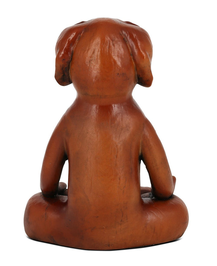 Meditating Dog Statue in Rich Mahogany Tone - Sculptures & Statues