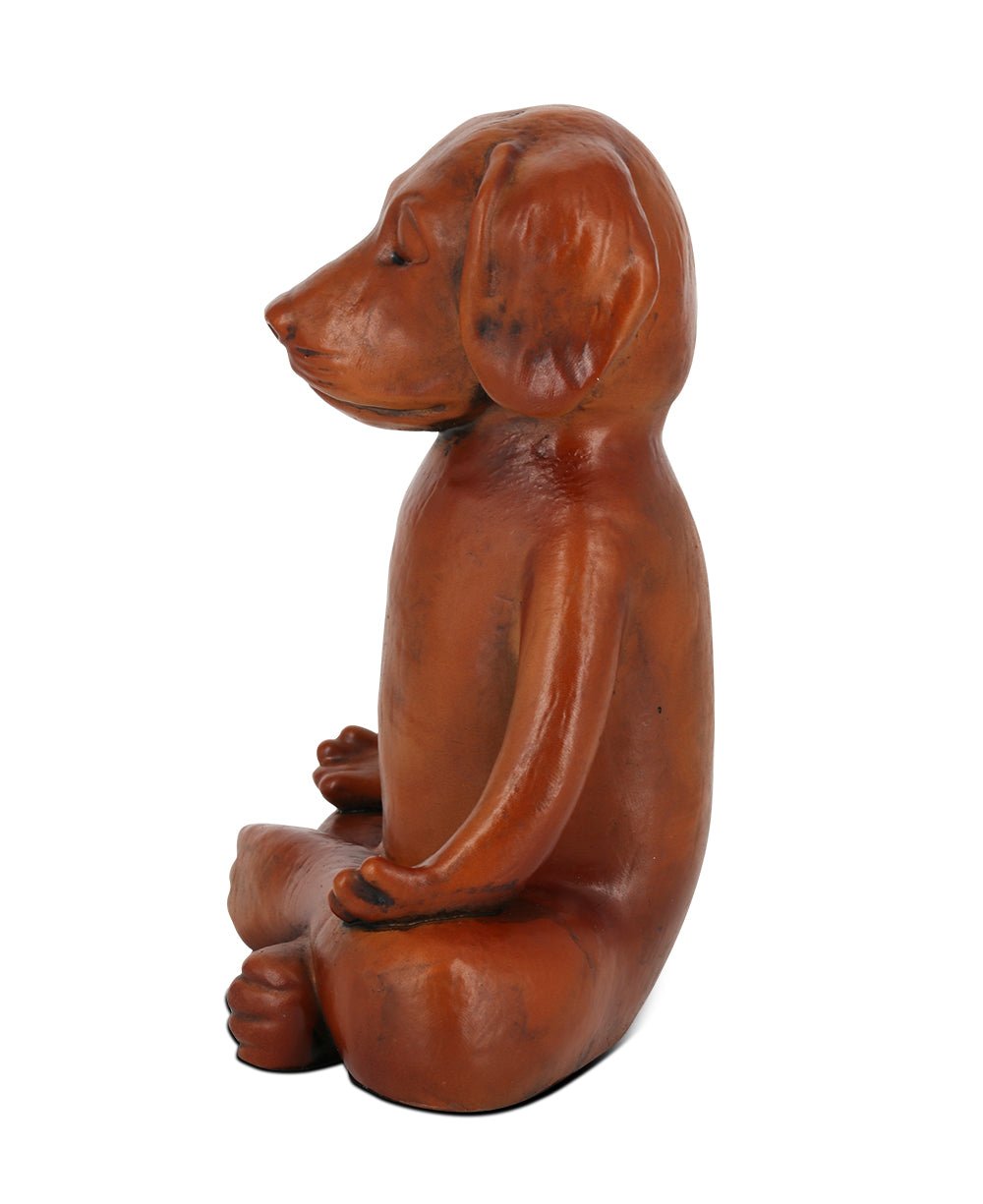 Meditating Dog Statue in Rich Mahogany Tone - Sculptures & Statues