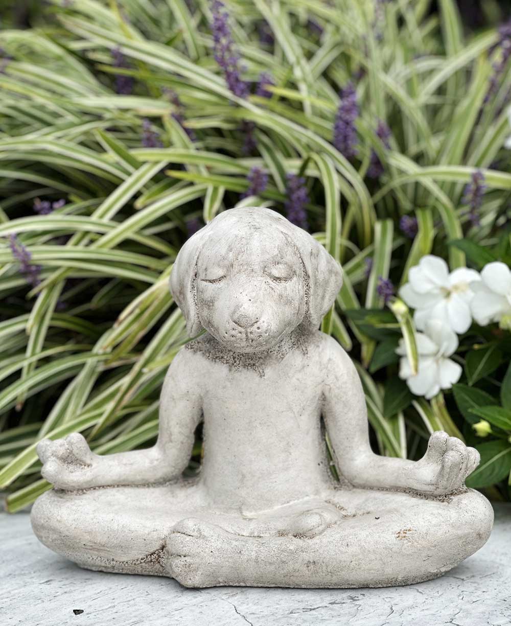 Meditating Zen Yoga Dog Cast Stone Statue USA Made - Sculptures & Statues