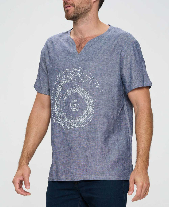 Men’s Be Here Now Blue Linen Inspirational Kurta Shirt - Shirts & Tops S