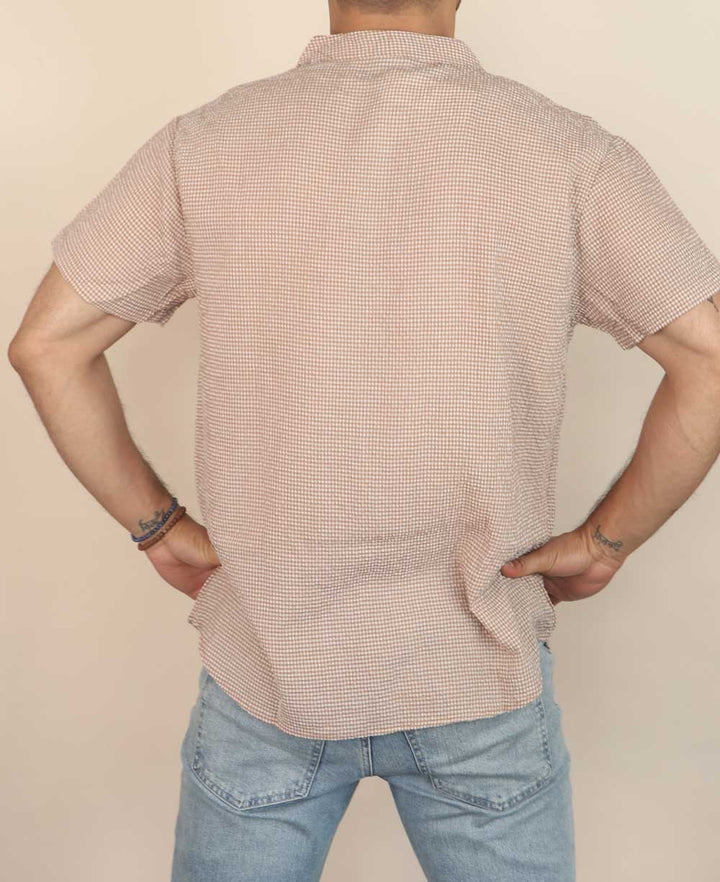 Men's Button Up Kurta Shirt With Solid Pocket - Shirts & Tops Brown M