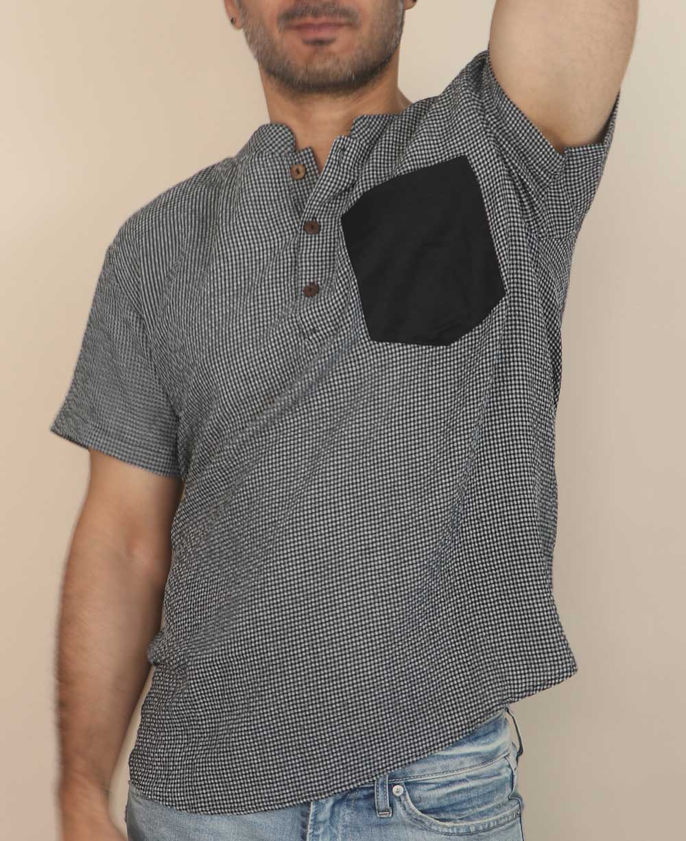 Men's Button Up Kurta Shirt With Solid Pocket - Shirts & Tops Brown M