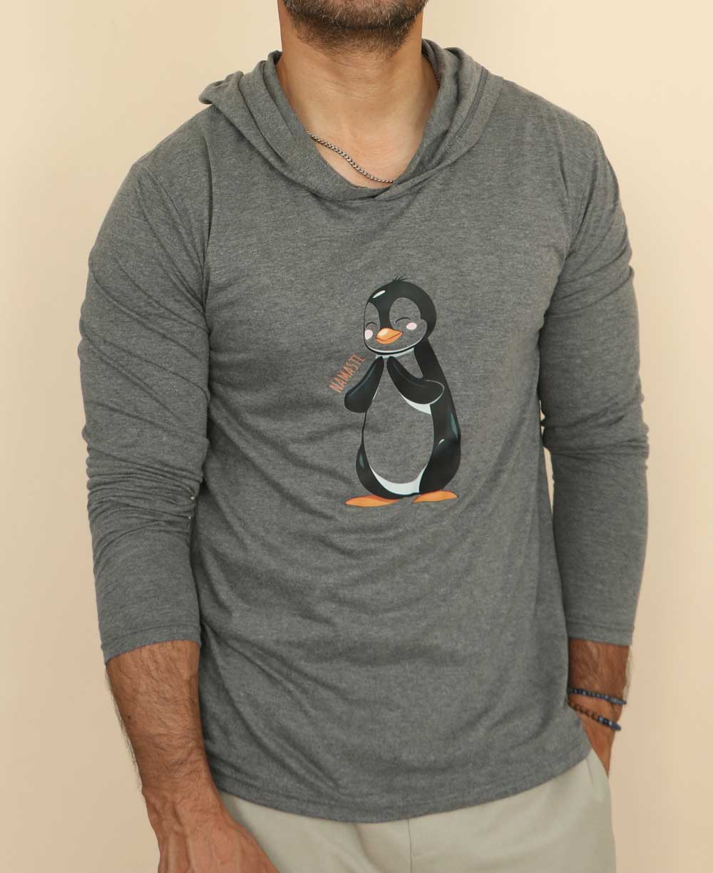 Men's Lightweight Namaste Penguin Long Sleeve Hoodie - Shirts & Tops S
