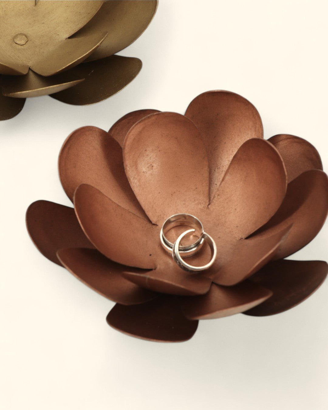 Metal Lotus Bloom Tealight Holder Duo – Handcrafted Copper & Bronze Flower Design - Candle Holders