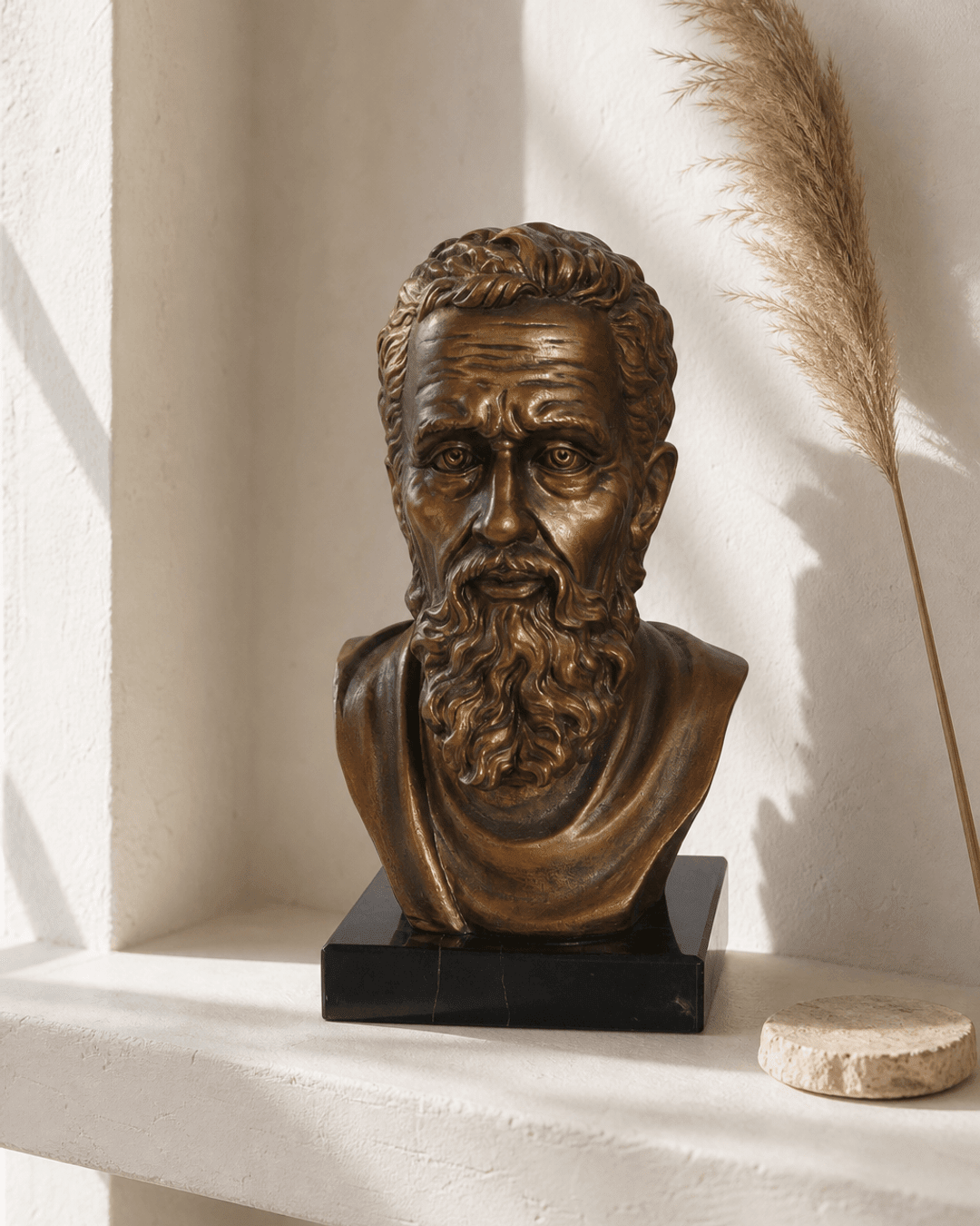 Michelangelo Bust Statue – Cast Stone Sculpture on Marble Base - Sculptures & Statues