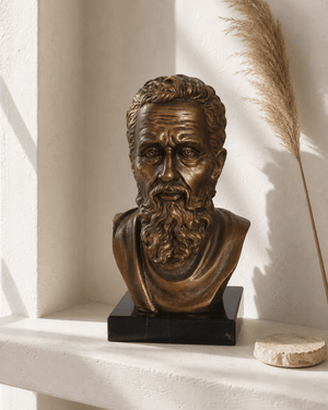 Michelangelo Bust Statue – Cast Stone Sculpture on Marble Base - Sculptures & Statues