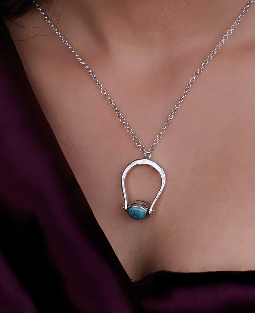 Mindful Sterling Silver Spinner Pendant with Lapis and Turquoise - Necklaces