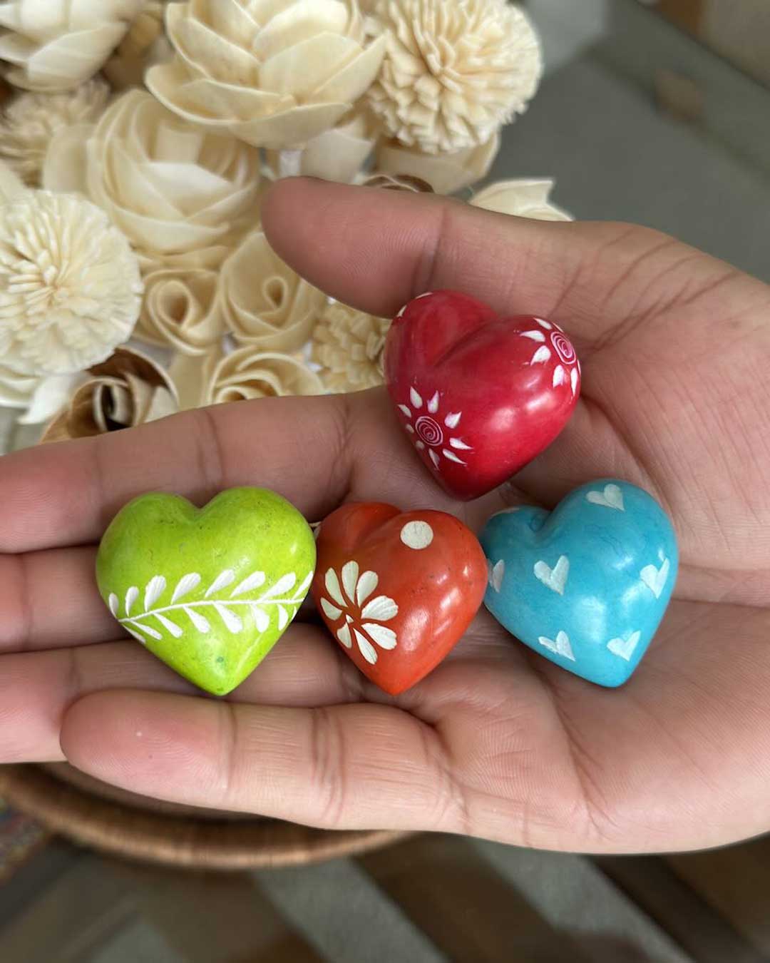 Mini Multicolor Soapstone Hearts Set of 10 - Decor