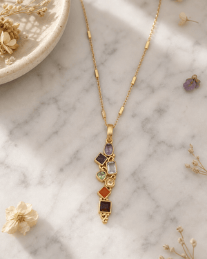 Mixed Geometry Chakra Gemstones Rainbow Gold Plated Necklace - Necklaces