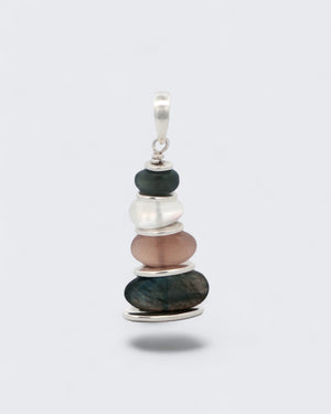 Mixed Labradorite and Moonstone Cairn Pendant with Sterling Silver - Pendants