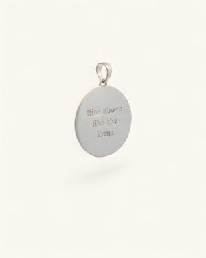 Moon and Wave Lotus Pendant — Silver-Plated Bronze Celestial Charm with Engraved Mantra - Pendant